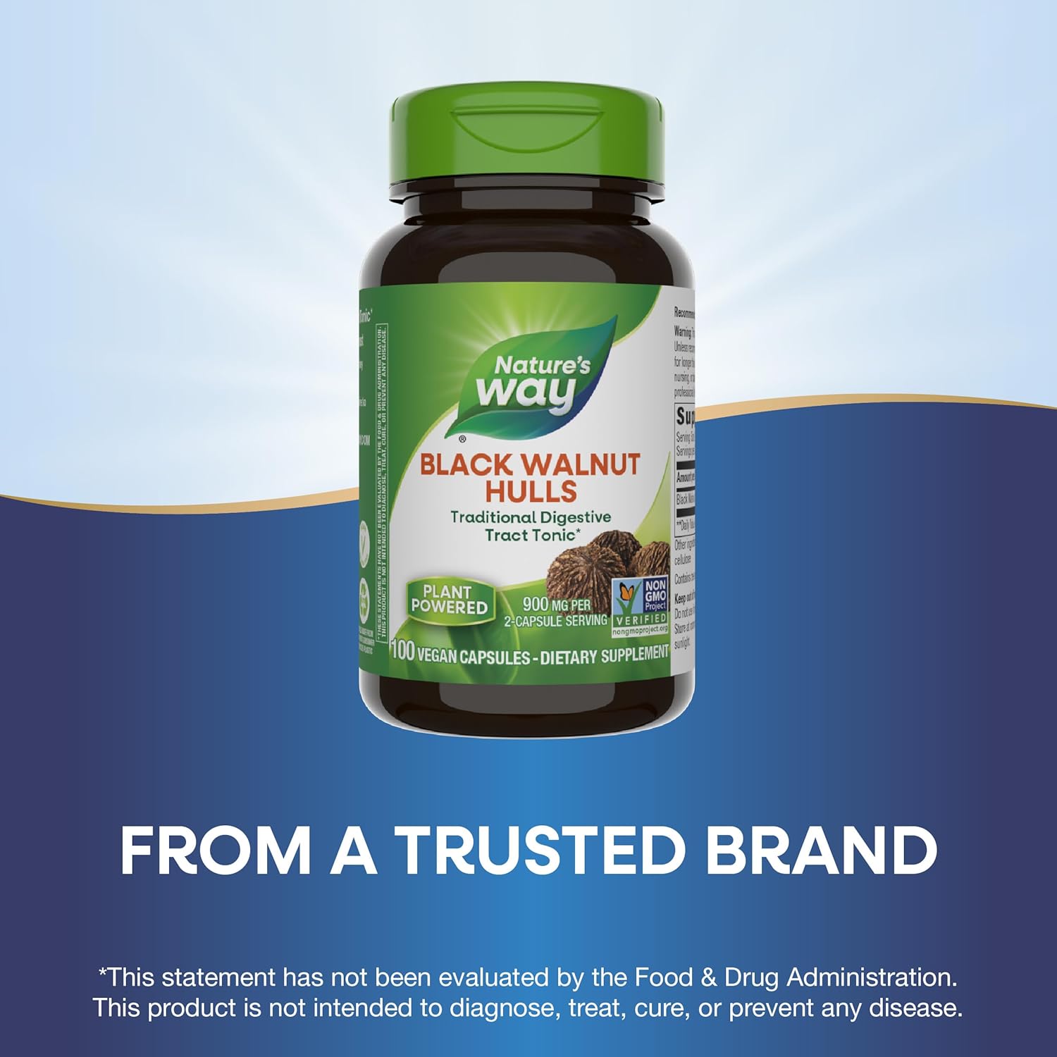Non-GMO Vegan Black Walnut Hulls Digestive Tract Tonic, 900mg, 100 Capsules - Pack of 2