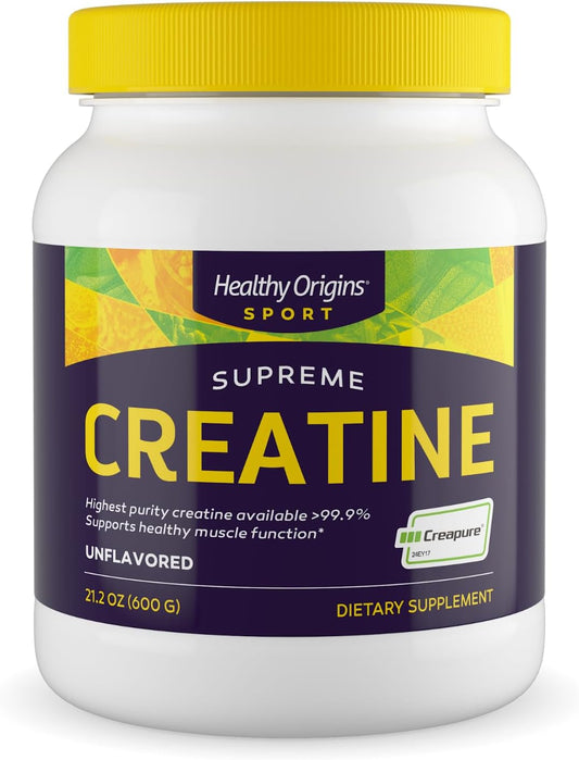 Non-GMO Vegan Creatine Supplement for Muscle Support - Unflavored Creapure Powder by Healthy Origins, 21.2 Oz