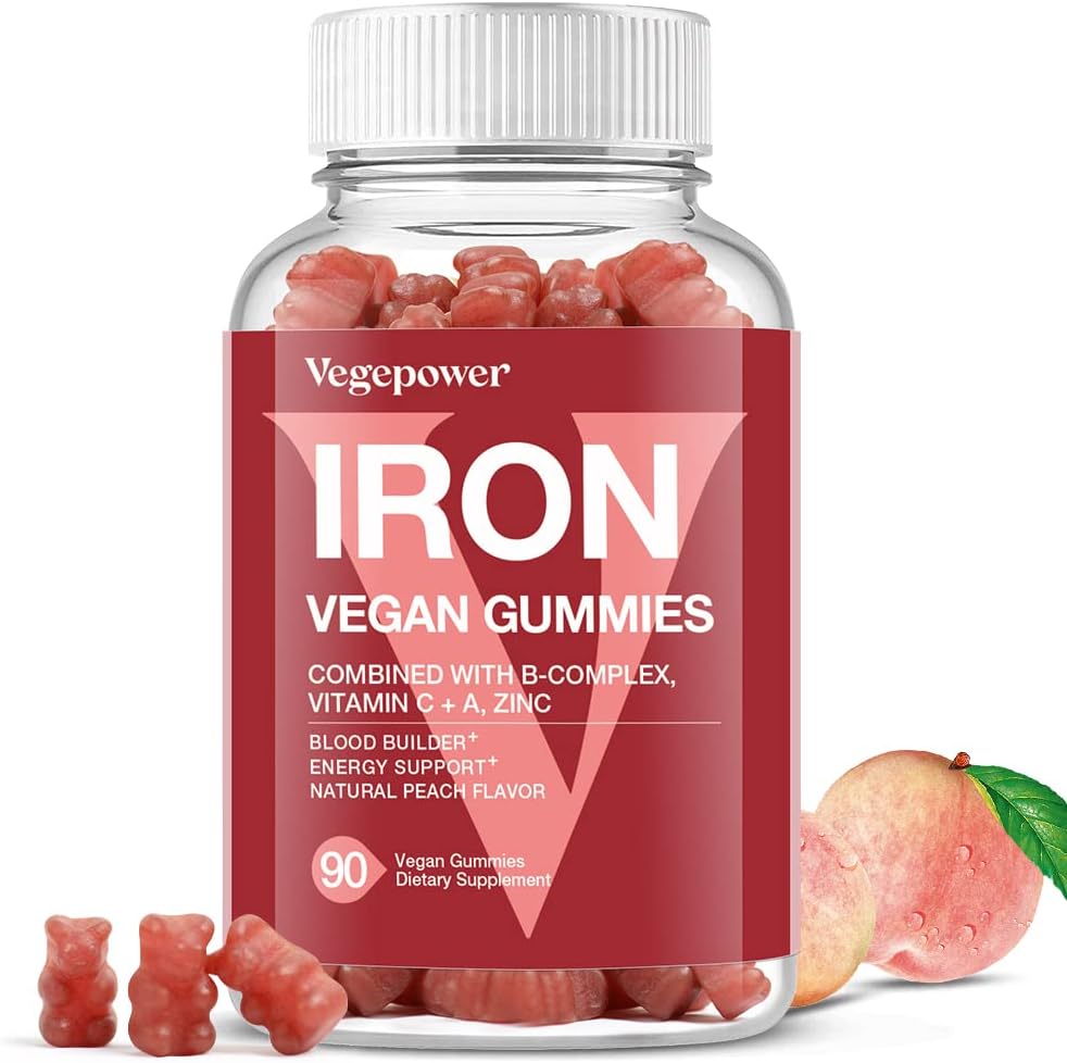 Non-GMO Vegan Iron Gummies with Algae Omega-3 DHA - Top Vitamin Supplement for Men & Women, Gluten-Free