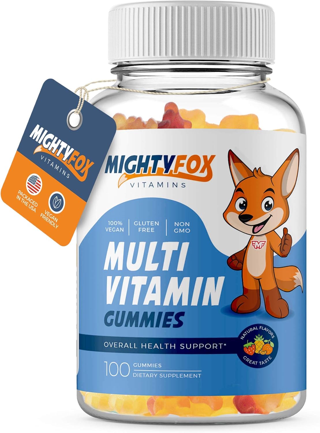 Non-GMO Vegan Kids Multivitamin Gummies with Vitamin C, B3, B5, B6, B12, Zinc - Fruity Flavor, 100 Count Pack - Gluten-Free for Toddlers & Teens