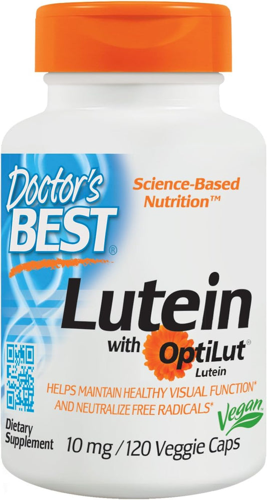 Non-GMO Vegan Lutein Capsules for Eye Health - 10 mg, 120 Caps - Doctor's Best OptiLut Formula, Gluten & Soy Free