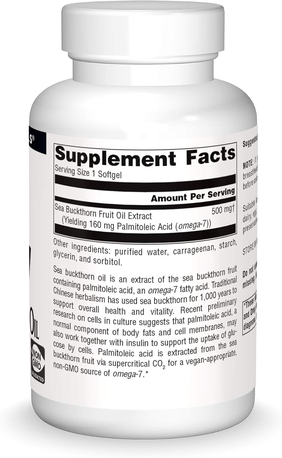 Non-GMO Vegan Omega-7 Sea Buckthorn Fruit Oil Softgels for Health and Vitality - 120 Vegan Softgels