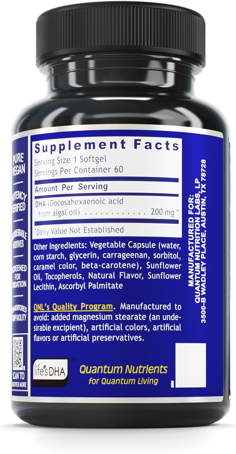 Non-GMO Vegan Plant DHA Supplement with Omega 3 Fatty Acids - Algae Based Formula for Men & Women - 60 Vegetarian Softgels