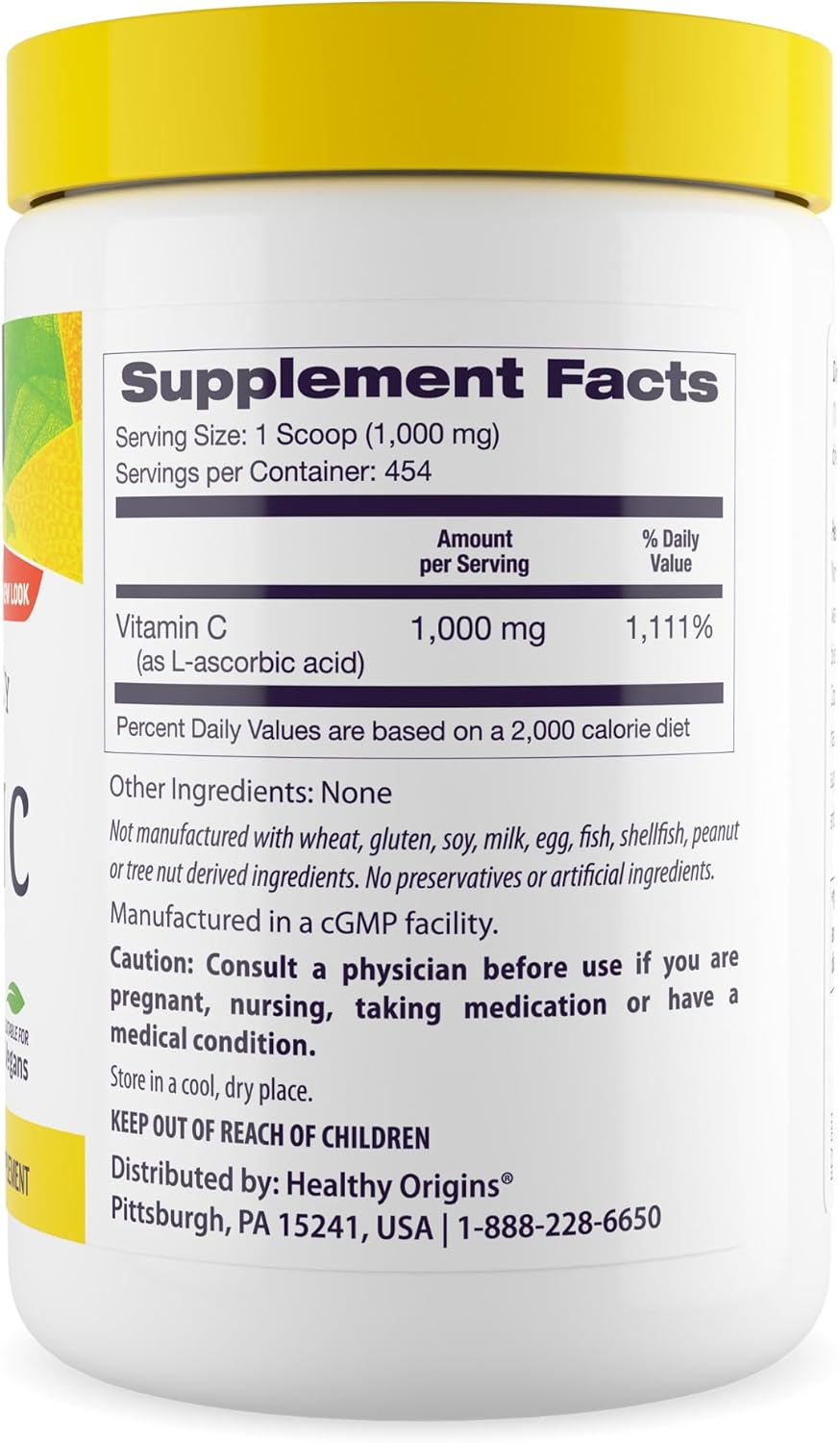 Non-GMO Vegan Vitamin C Powder Supplement for Immune Support - 16 Oz