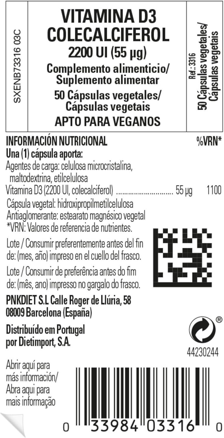 Non-GMO Vitamin D3 (Cholecalciferol) 55 mcg (2200 IU) Capsules - 50 Servings, Gluten Free & Kosher