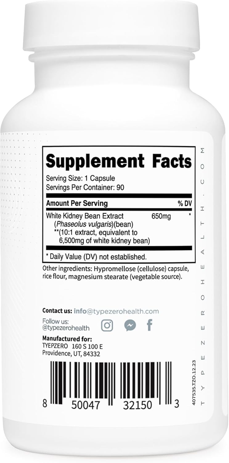 Non-GMO White Kidney Bean Capsules - 6,500 MG Per Serving (90 Count), Gluten Free & Clean Formula