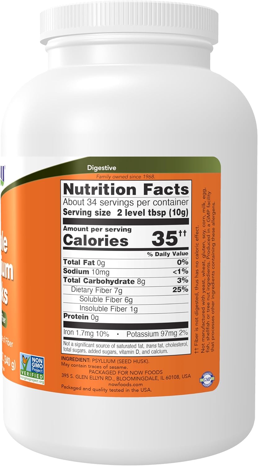 Non-GMO Whole Psyllium Husk Granules by NOW Foods - 12-Ounce Soluble Fiber Supplement