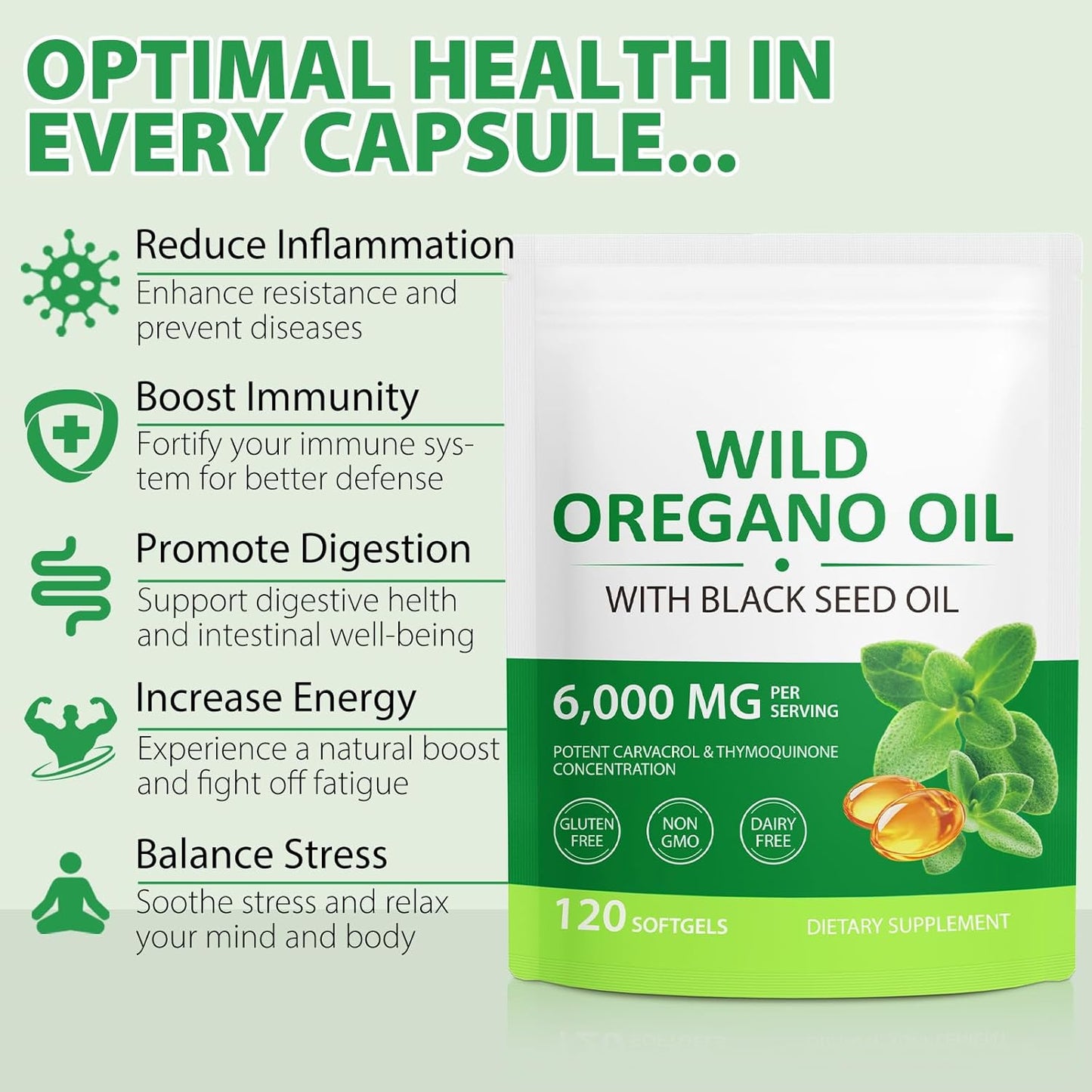Non-GMO Wild Oregano Oil Capsules - 240 Softgels (2 Bags), Gluten-Free - BoostGo Australia