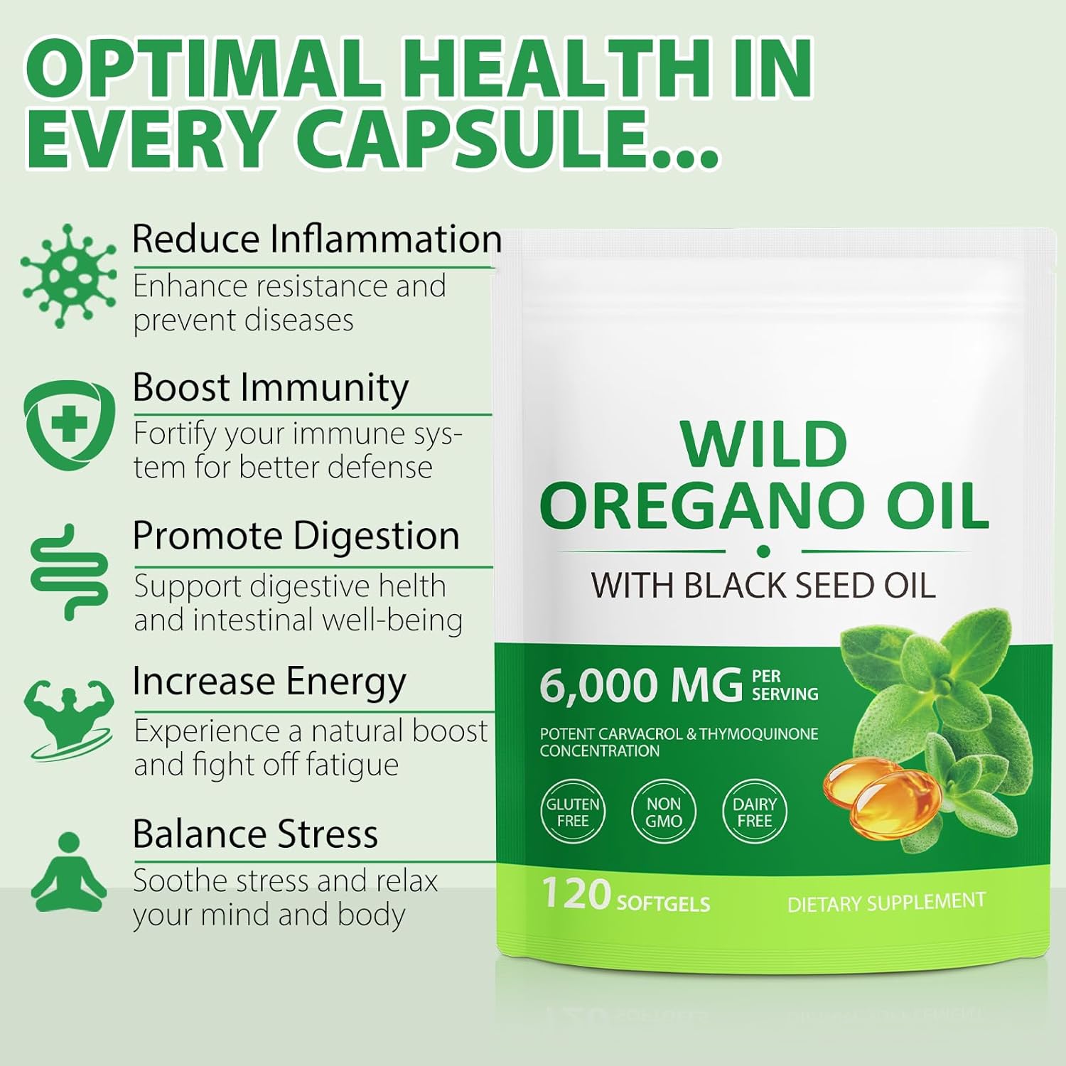 Non-GMO Wild Oregano Oil Capsules - 240 Softgels (2 Bags), Gluten-Free - BoostGo Australia