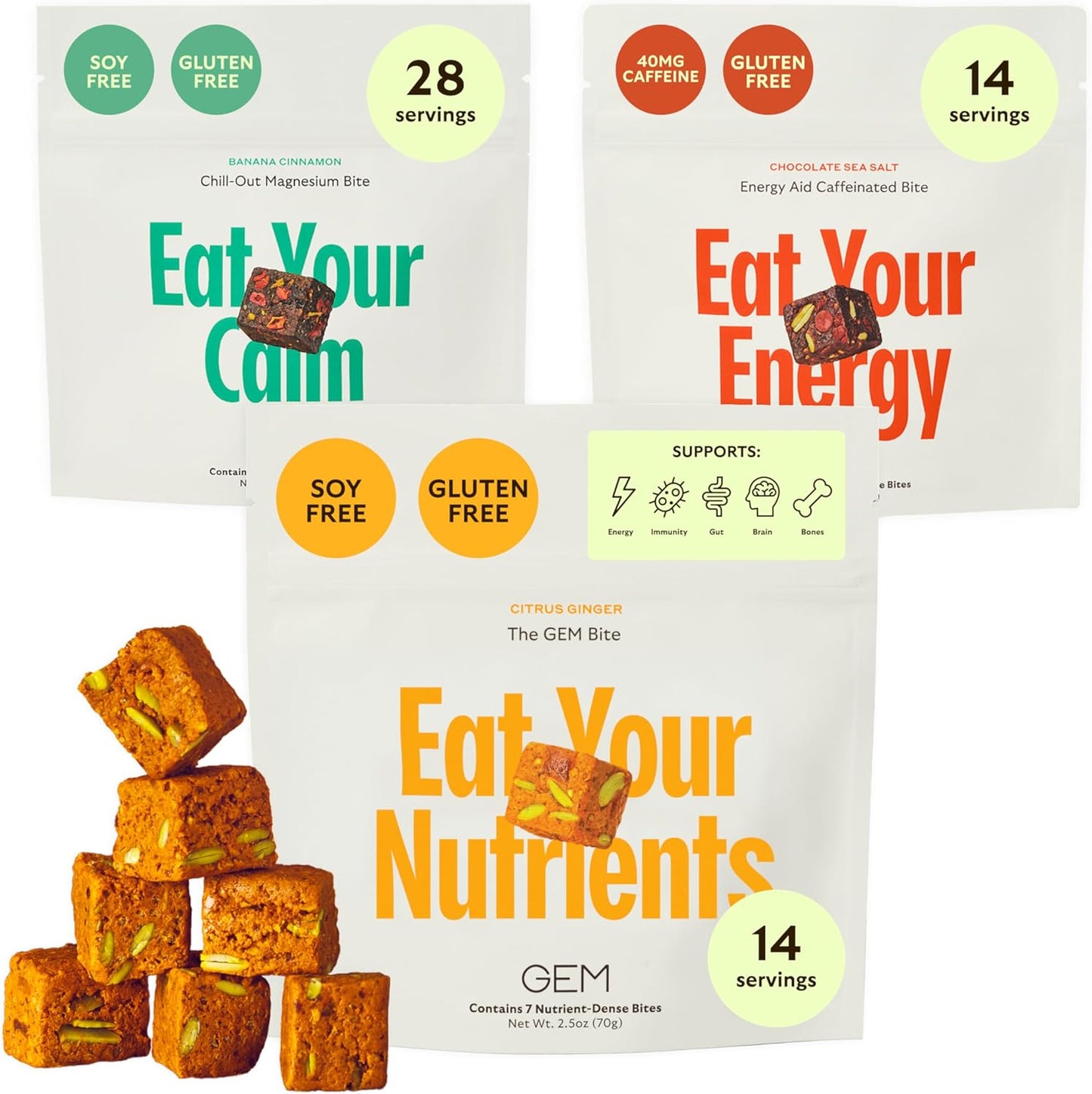 Non-Habit Forming Energy Aid Bites for Metabolism, Energy, & Endurance - GEM Bite + Chill-Out Calm Bite
