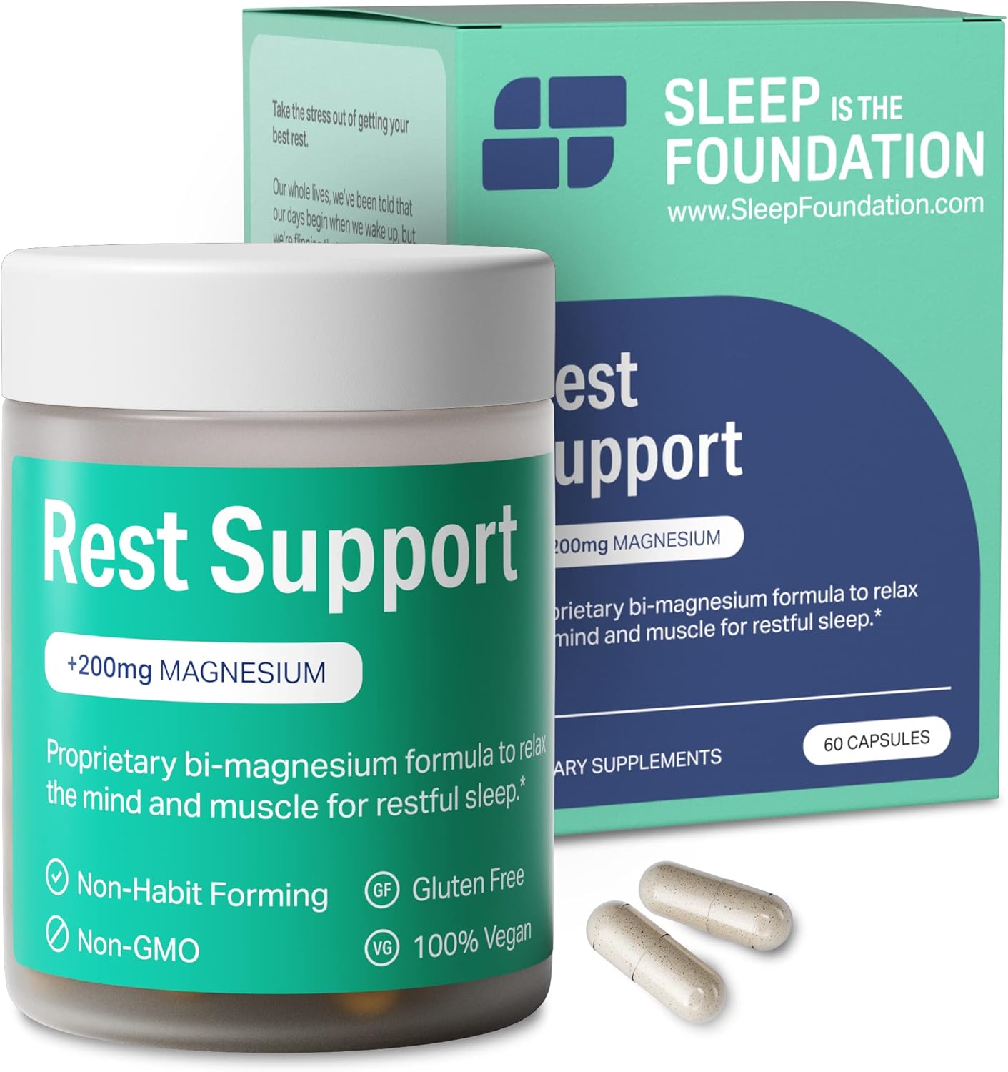 Non-Habit Forming Magnesium Sleep Aid with L-Theanine, 60 Capsules - Rest Support Supplement for Better Sleep - Sleep is the Foundation