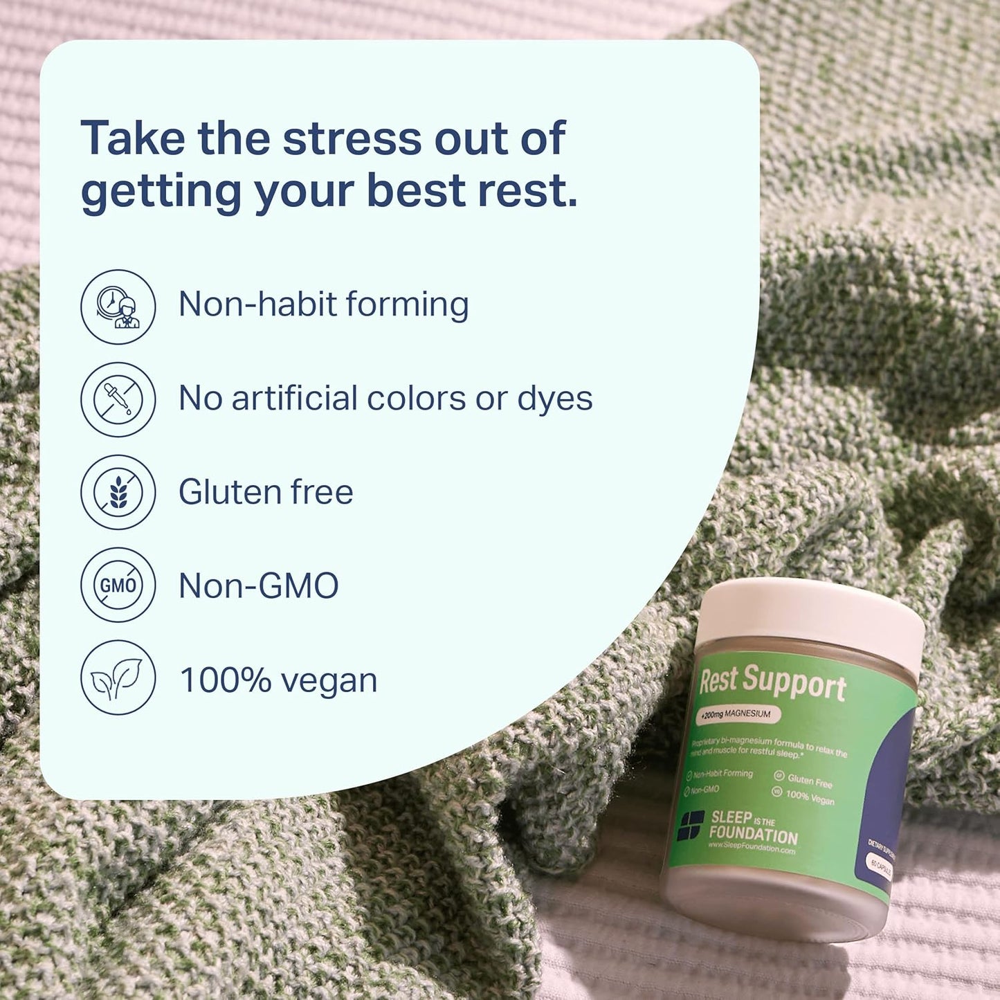 Non-Habit Forming Magnesium Sleep Aid with L-Theanine, 60 Capsules - Rest Support Supplement for Better Sleep - Sleep is the Foundation