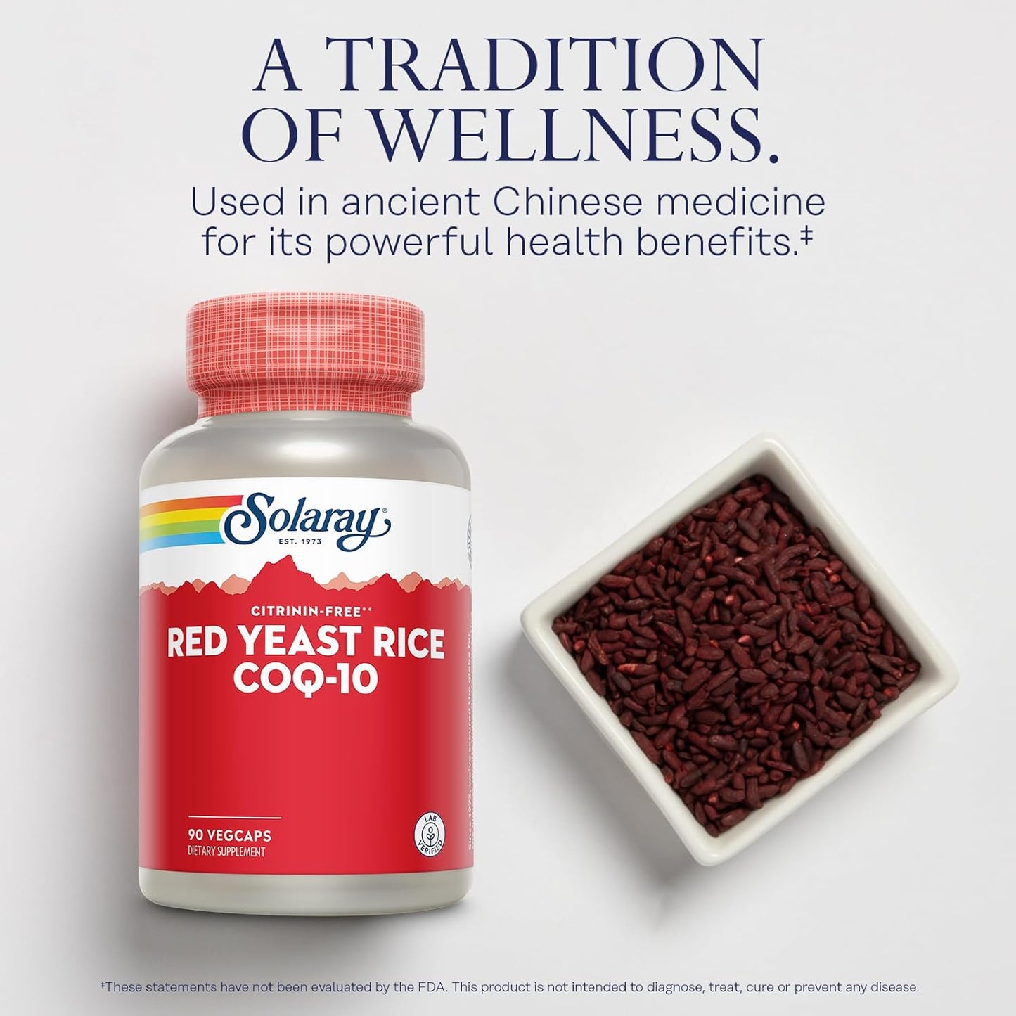 Non-Irradiated Red Yeast Rice with CoQ10 and Niacin - Citrinin Free Formula - Lab Verified - 90 VegCaps - 60-Day Guarantee