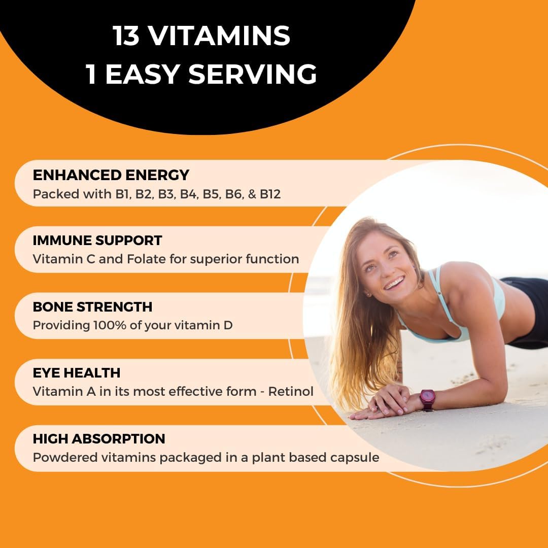 Non-Toxic Adult Multivitamin with B6 & B12 - 100% RDA - Optimal Energy & Focus - 60 Capsules