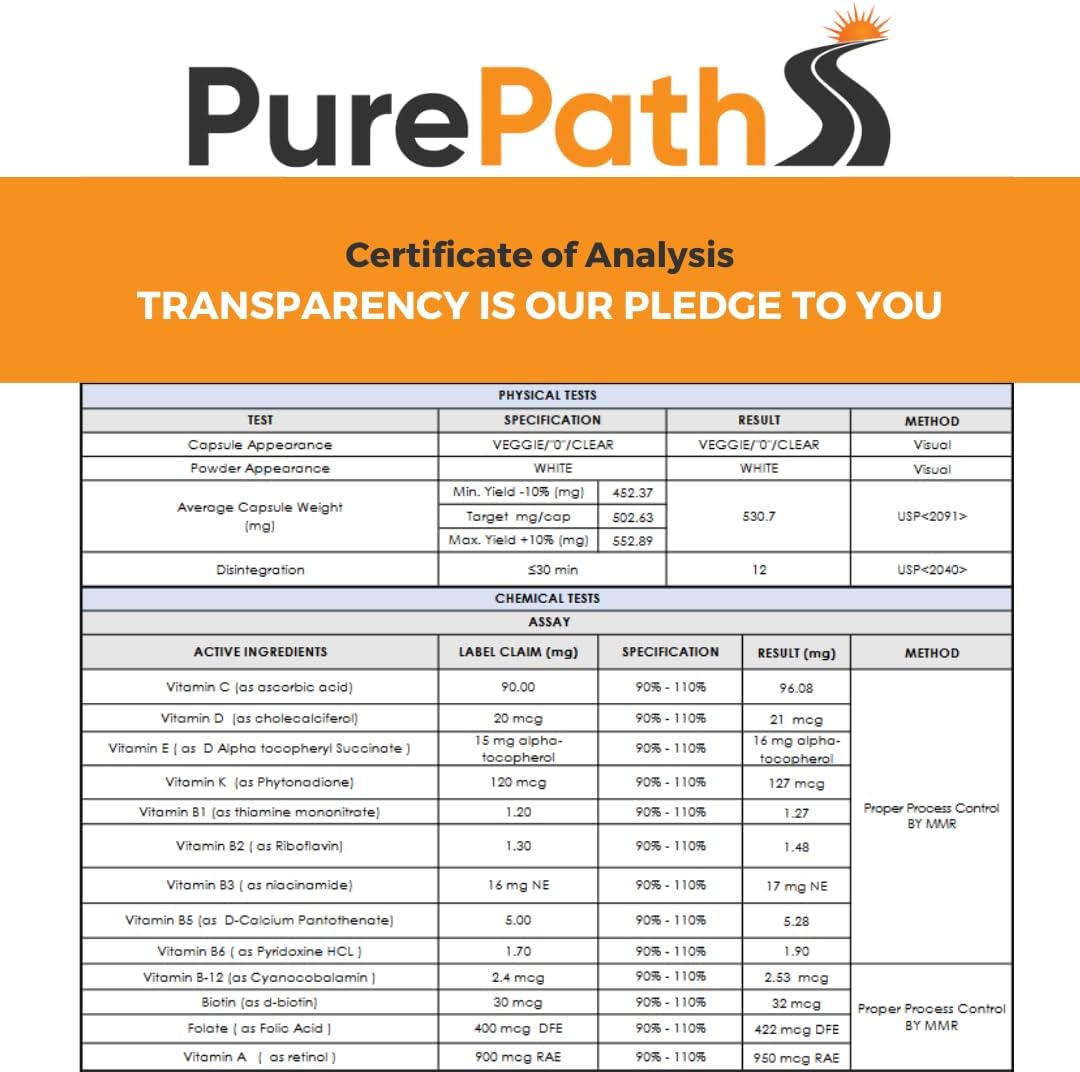 Non-Toxic Adult Multivitamin with B6 & B12 - 100% RDA - Optimal Energy & Focus - 60 Capsules