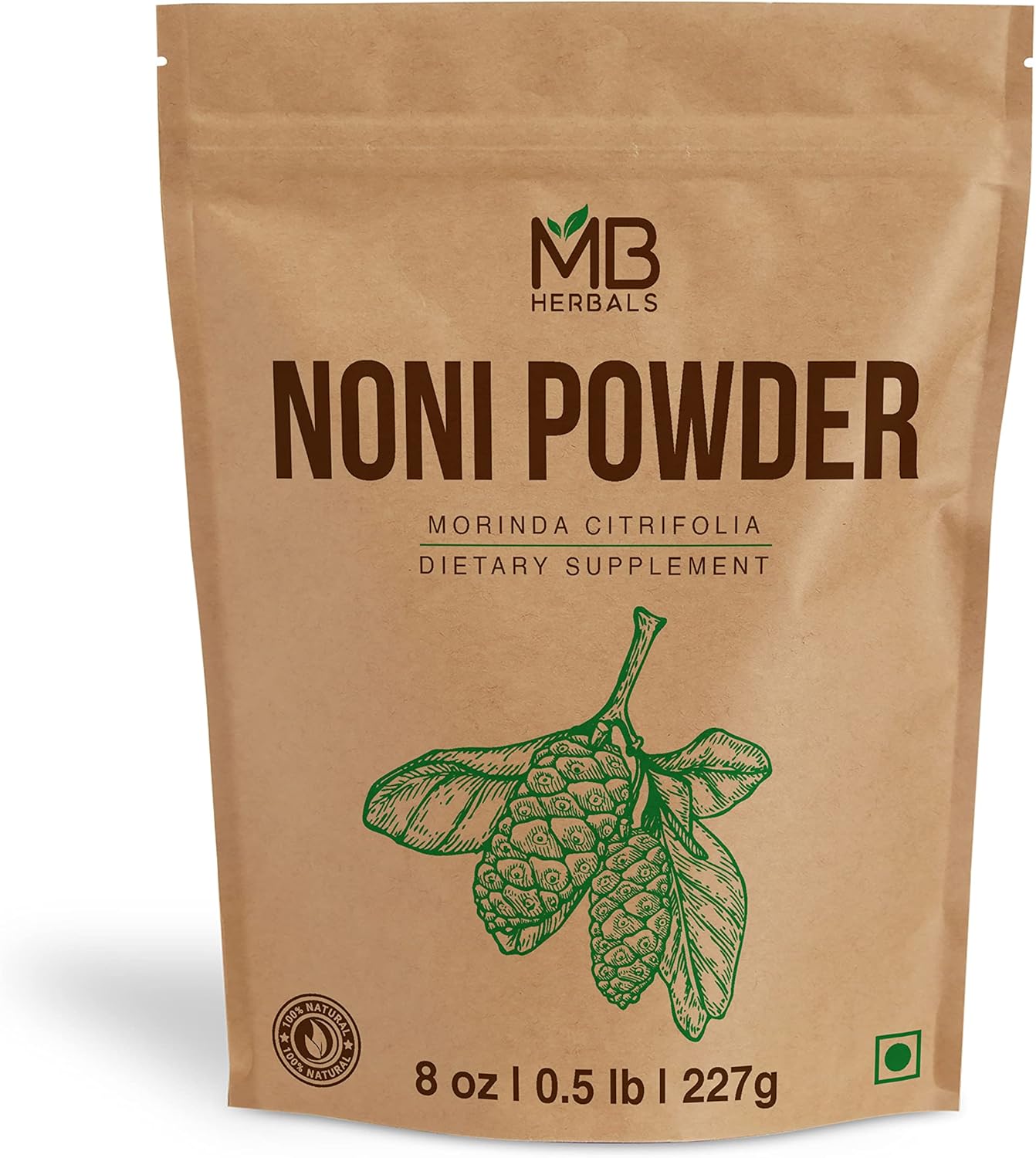 Noni Powder 8 oz (227g) - Gluten Free, Preservative-Free Superfood for Smoothies and Juices - 45 Servings