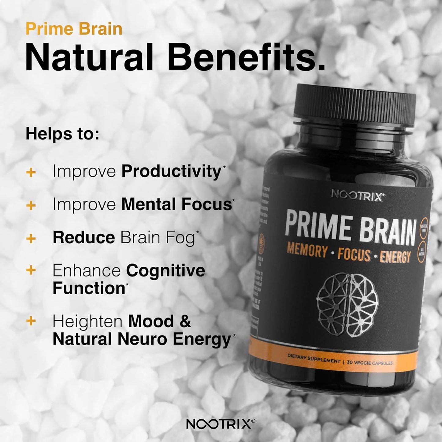 Nootrix Prime Brain Supplement for Men & Women - Memory, Clarity, Cognitive Improvement - Energy & Mood Booster with Ginkgo Biloba, Lion's Mane, L Theanine - 60 Count