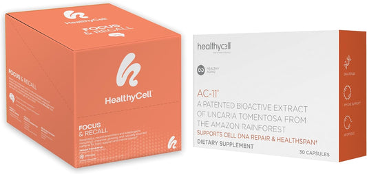 Nootropic Brain Health Bundle: Healthycell Focus + Recall with AC-11 for Anti Aging & Memory Boost