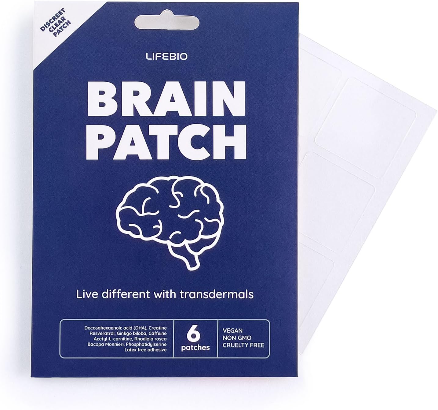 Nootropic Brain Patch with DHA, Bacopa, Phosphatidylserine, Caffeine, Resveratrol, Ginkgo, Creatine, Acetyl-L-Carnitine, Rhodiola - 6 Patches
