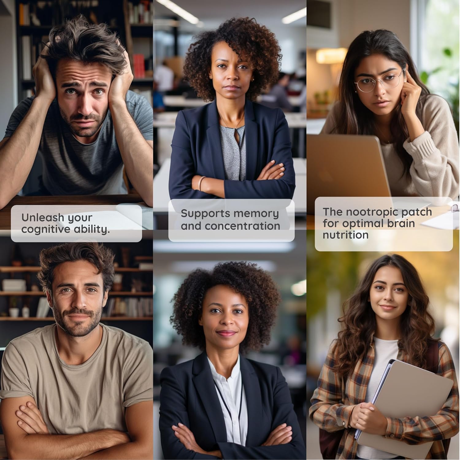 Nootropic Brain Patch with DHA, Bacopa, Phosphatidylserine, Caffeine, Resveratrol, Ginkgo, Creatine, Acetyl-L-Carnitine, Rhodiola - 6 Patches