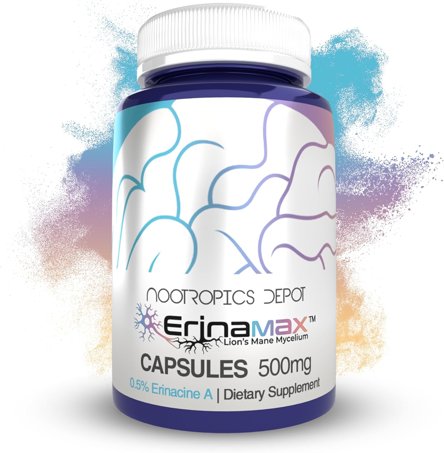 Nootropics Depot Erinamax Lion's Mane Capsules - 120 Count with Liquid Culture Mycelium | 500mg, 2.5mg Erinacine A | Mood, Cognition, & Nerve Support - BoostGo Australia
