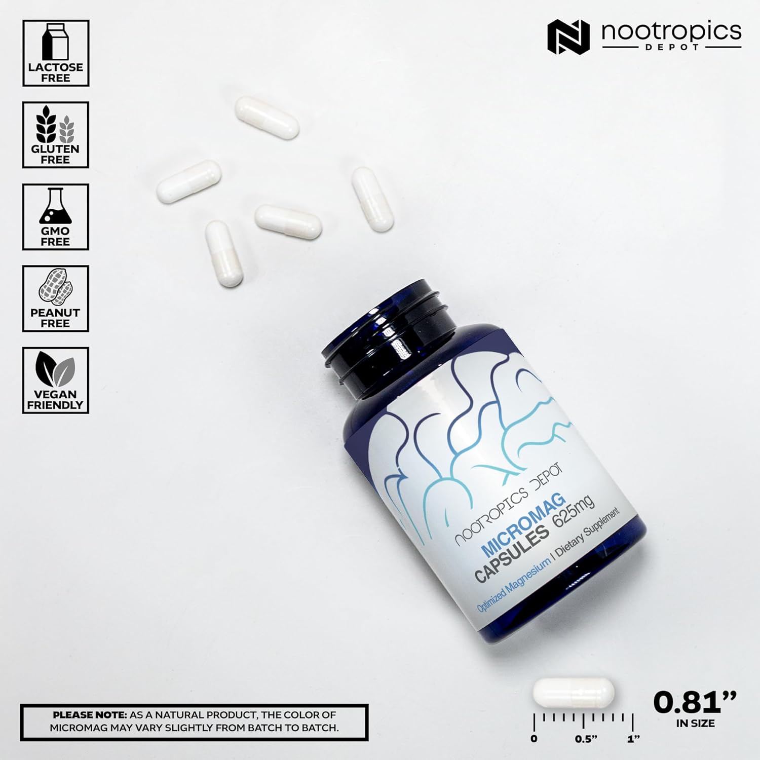 Nootropics Depot MicroMag Magnesium Capsules | 625mg | 30 Count | 200mg Elemental Magnesium - BoostGo Australia