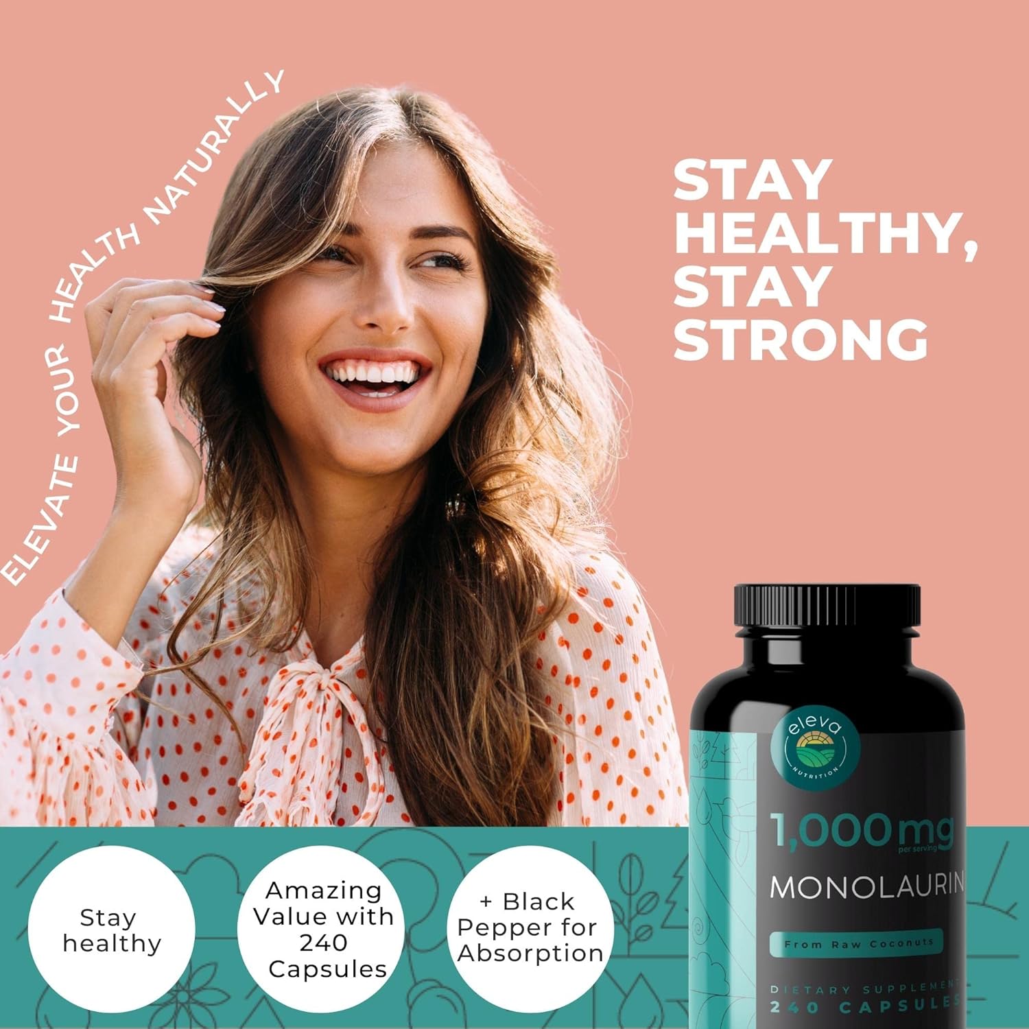 Nopal Cactus & Monolaurin Bundle - 240 Capsules Each, 1500mg Prickly Pear Cactus, 1000mg Monolaurin - Eleva Nutrition