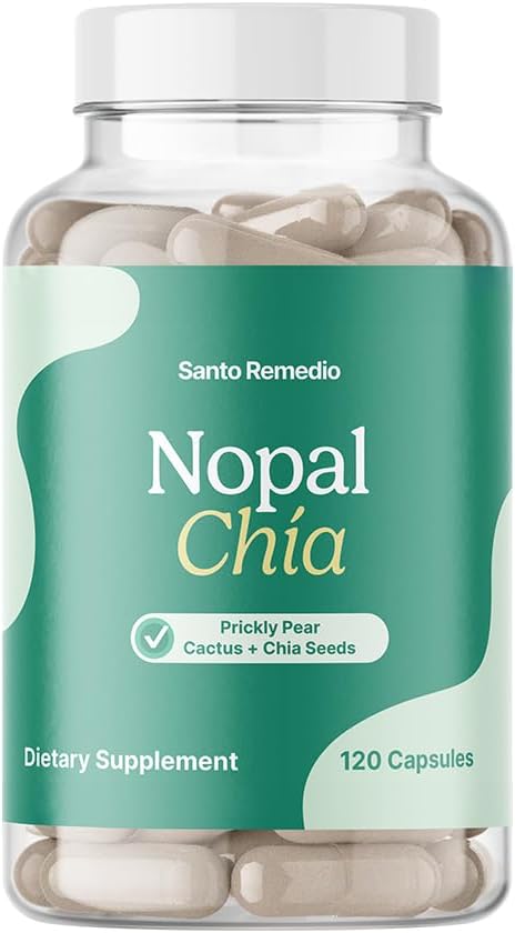 Nopal Chia Prickly Pear Cactus and Chia Powder Supplement, 120 Capsules, Gluten Free, Non-GMO, No Added Sugar, Clinically Proven