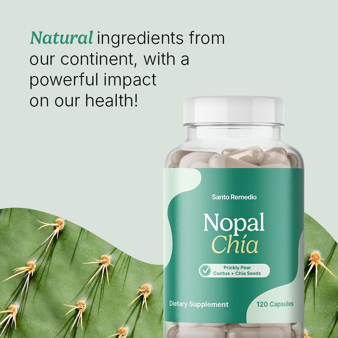 Nopal Chia Prickly Pear Cactus and Chia Powder Supplement, 120 Capsules, Gluten Free, Non-GMO, No Added Sugar, Clinically Proven