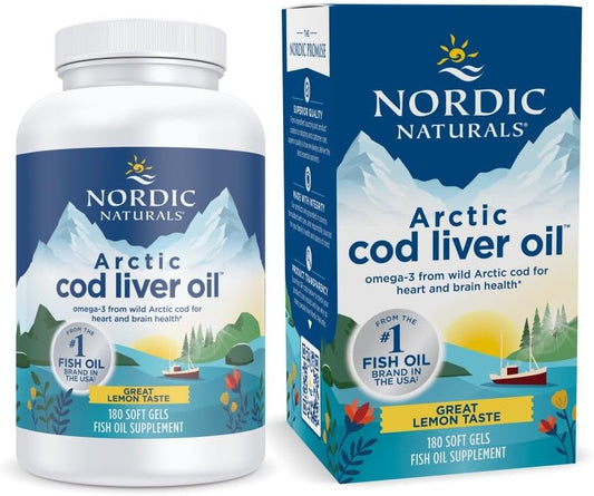 Nordic Naturals Arctic Cod Liver Oil Soft Gels - Lemon Flavor - 180 Count - 750mg Omega-3s with EPA & DHA - Heart, Brain, Immunity Support - Non-GMO - 60 Servings - BoostGo Australia