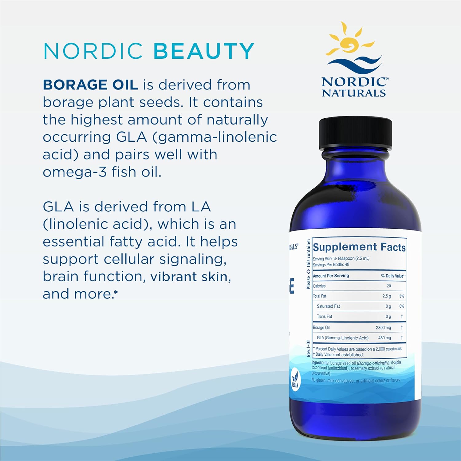 Nordic Naturals Borage Seed Oil for Healthy Skin - 4 oz Unflavored - Omega-6 GLA Supplement - Non-GMO Vegan - 48 Servings