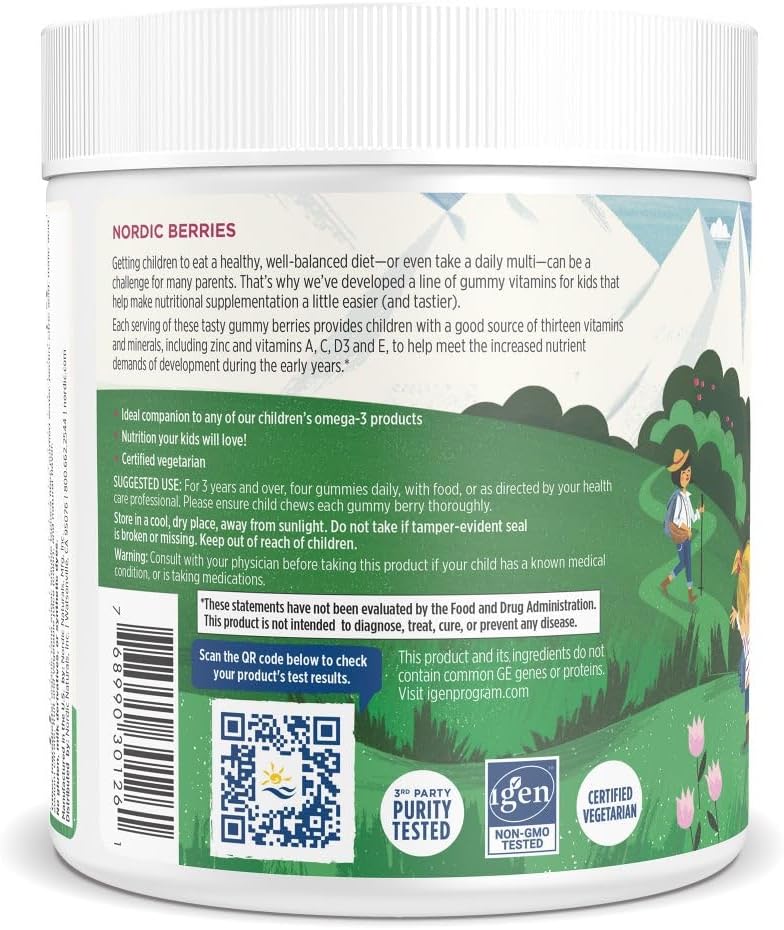 Nordic Naturals Cherry Berry Gummy Berries - 120 Count - Multivitamin for Ages 2+ - Growth & Development - Non-GMO - Vegetarian - 30 Servings