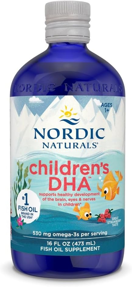 Nordic Naturals Children’s DHA Strawberry 16 oz - 530 mg Omega-3 EPA DHA - Brain Development - Non-GMO - 192 Servings - Kids Omega-3