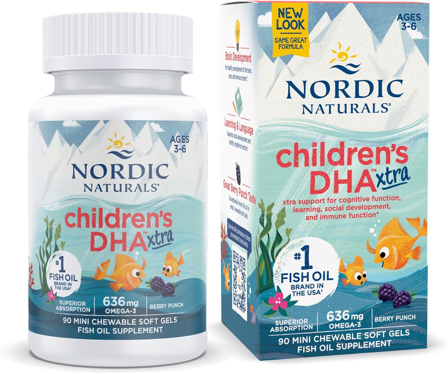Nordic Naturals Children’s DHA Xtra Berry Punch Soft Gels - 90 Mini Chewables for Kids - 636mg Omega-3s for Cognitive & Immune Support - Non-GMO - 30 Servings