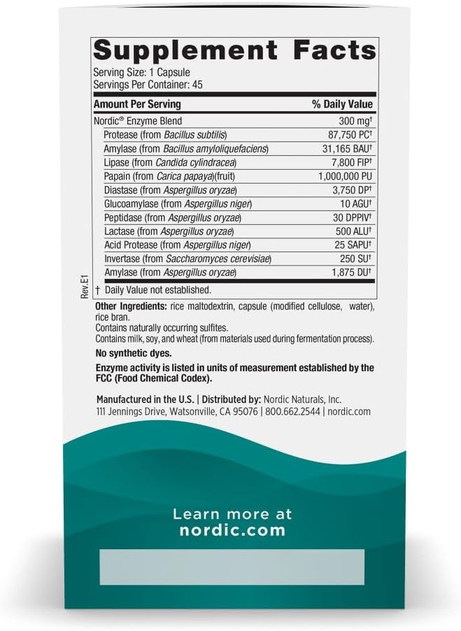 Nordic Naturals Digestive Enzymes Capsules - 45 Servings - Non-GMO, Supports Digestive Function and Nutrient Absorption