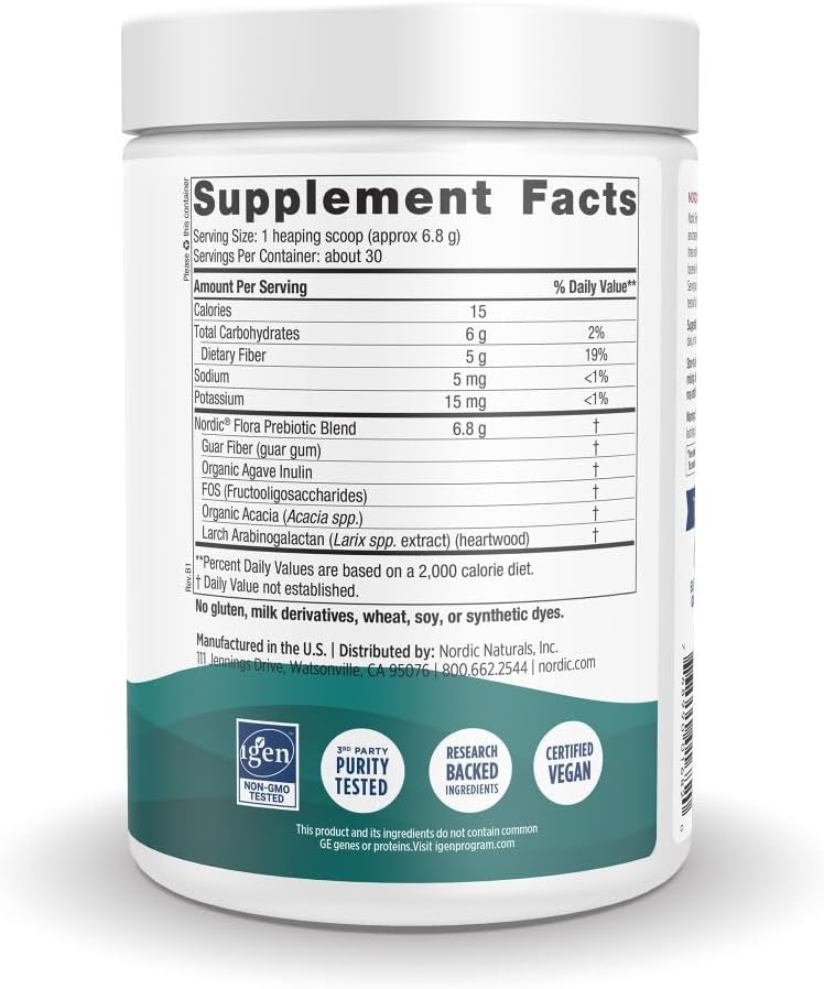 Nordic Naturals Nordic Flora Prebiotic Powder - 204g - Unflavored - 30 Servings - Gut Health Support