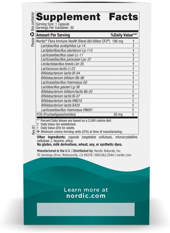 Nordic Naturals Nordic Flora Probiotic: Immune & Digestive Health Support, 30 Capsules, Vegan-Friendly