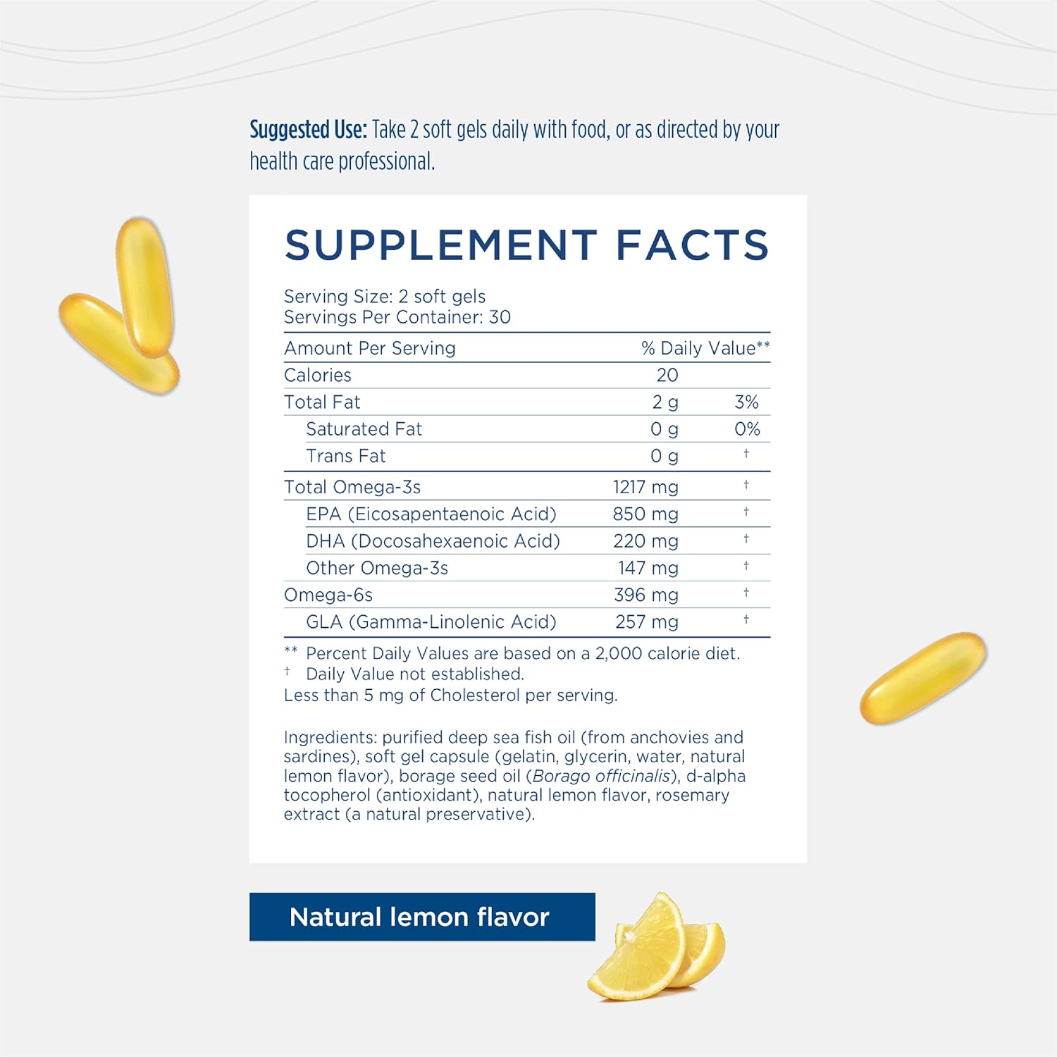 Nordic Naturals Omega-3 + Borage Oil Soft Gels - Skin Health Supplement with Natural Lemon Flavor - Non-GMO - 60 Count