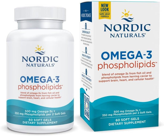 Nordic Naturals Omega-3 Phospholipids Soft Gels - 60 Count - 500mg Omega-3 & 350mg Phospholipids - Heart & Brain Support - Small Easy-to-Swallow - Non-GMO - 30 Servings