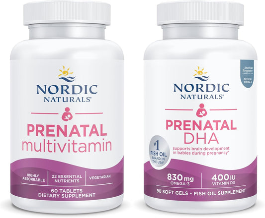 Nordic Naturals Prenatal Multivitamin and DHA Bundle for New Moms - Essential Nutrients for Pregnancy