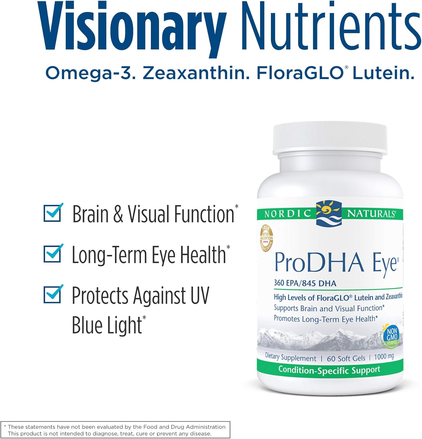 Nordic Naturals ProDHA Eye Soft Gels - Fish Oil with EPA & DHA, Lutein & Zeaxanthin for Neurological & Eye Health, 60 ct.