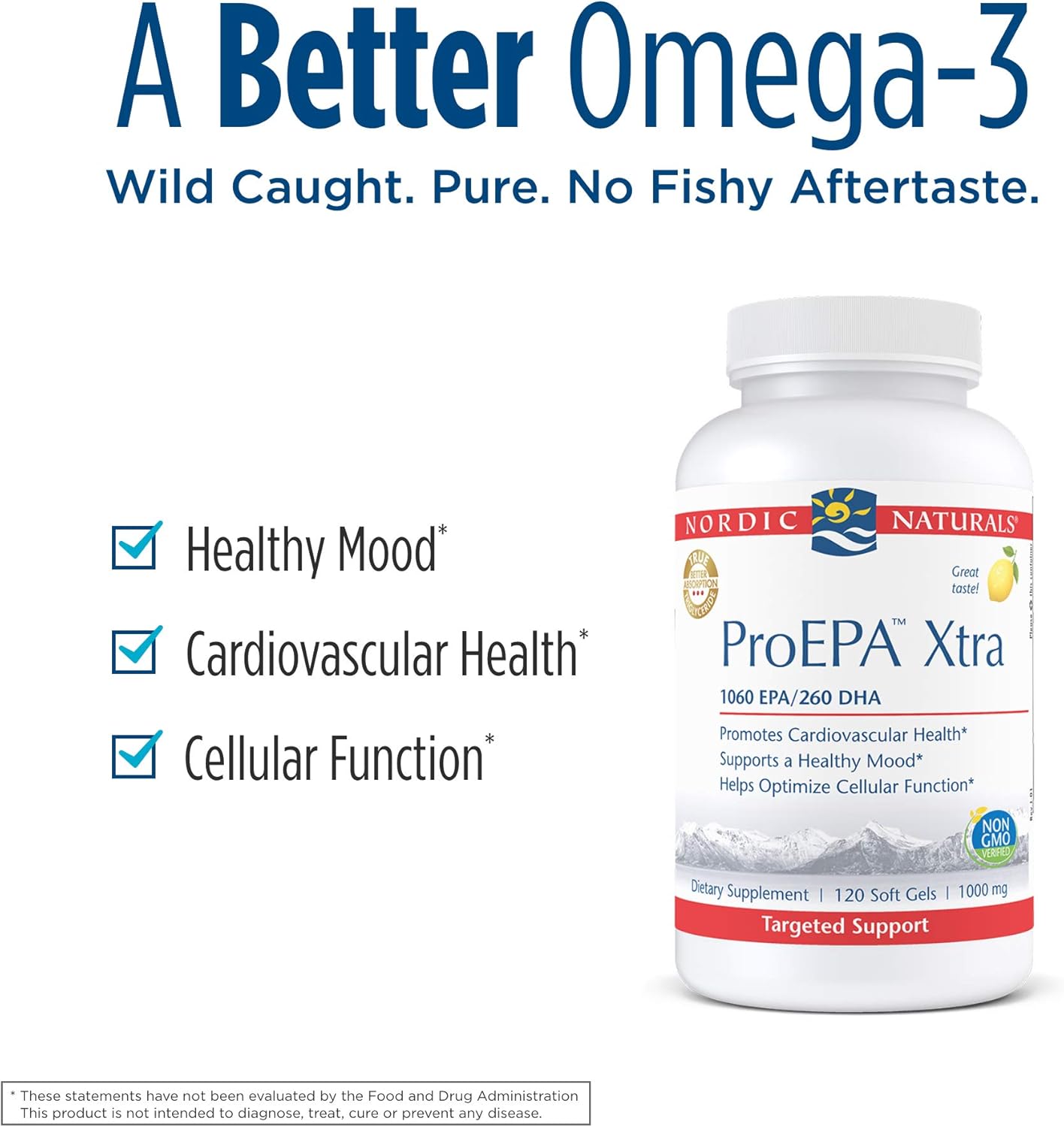 Nordic Naturals ProEPA Xtra Soft Gels - Lemon Flavor, 1640mg Omega-3, High-Intensity EPA Formula for Mood and Heart Health, Non-GMO - 60 Servings