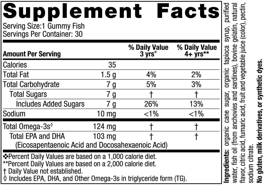 Nordic Naturals Tangerine Omega-3 Gummy Fish - 30 Gummy Fish - 124 mg Total Omega-3s - Non-GMO - 30 Servings