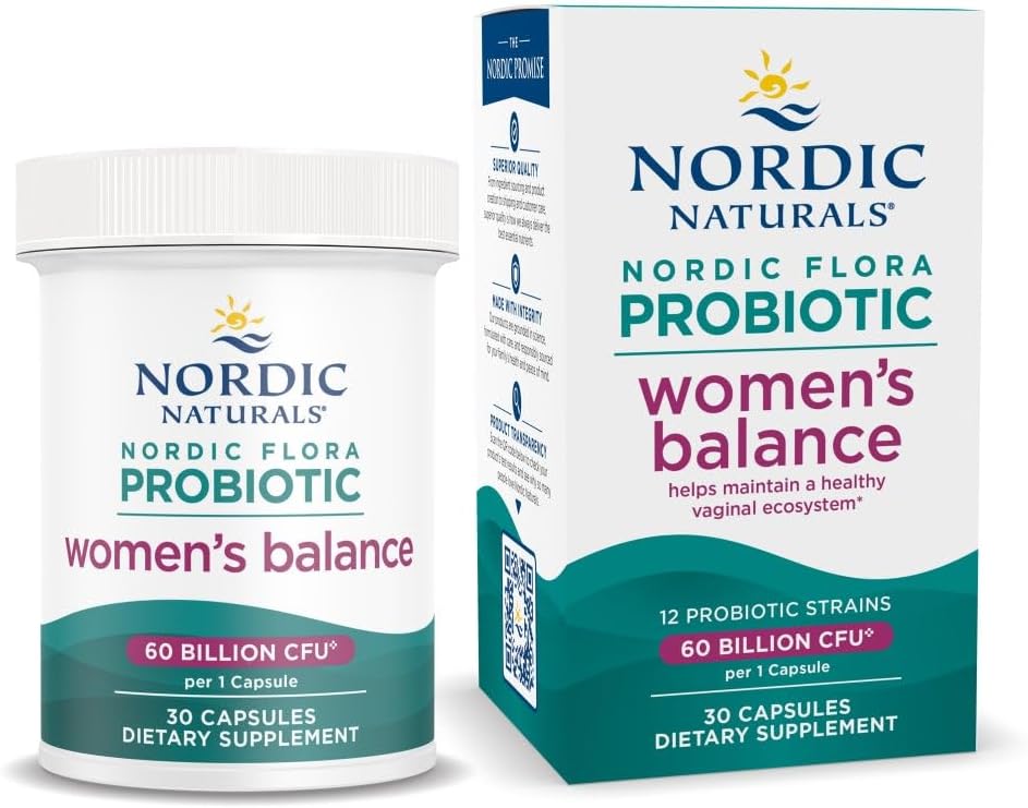 Nordic Naturals Women's Balance Probiotic Capsules - 30ct - 12 Strains, 60 Billion Cultures - Gut & Vaginal Health - Vegan - 30 Servings