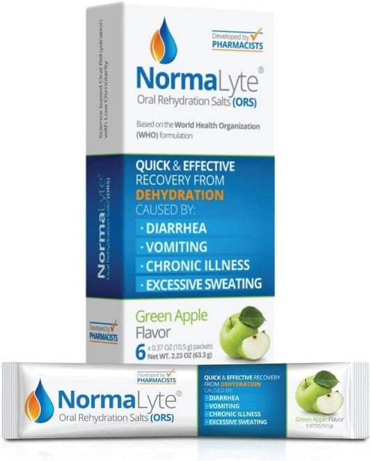 NormaLyte Oral Rehydration Salts- Pack of 6 (Apple) | Electrolytes Powder Packets for Energy and Hydration - Potassium Supplement, Vegan-Friendly, Preservative-Free