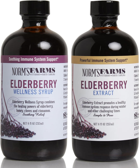 Norm's Farms Black Elderberry Wellness Syrup and Extract - Natural Immune Support - 2-Pack of 8 Oz. Containers