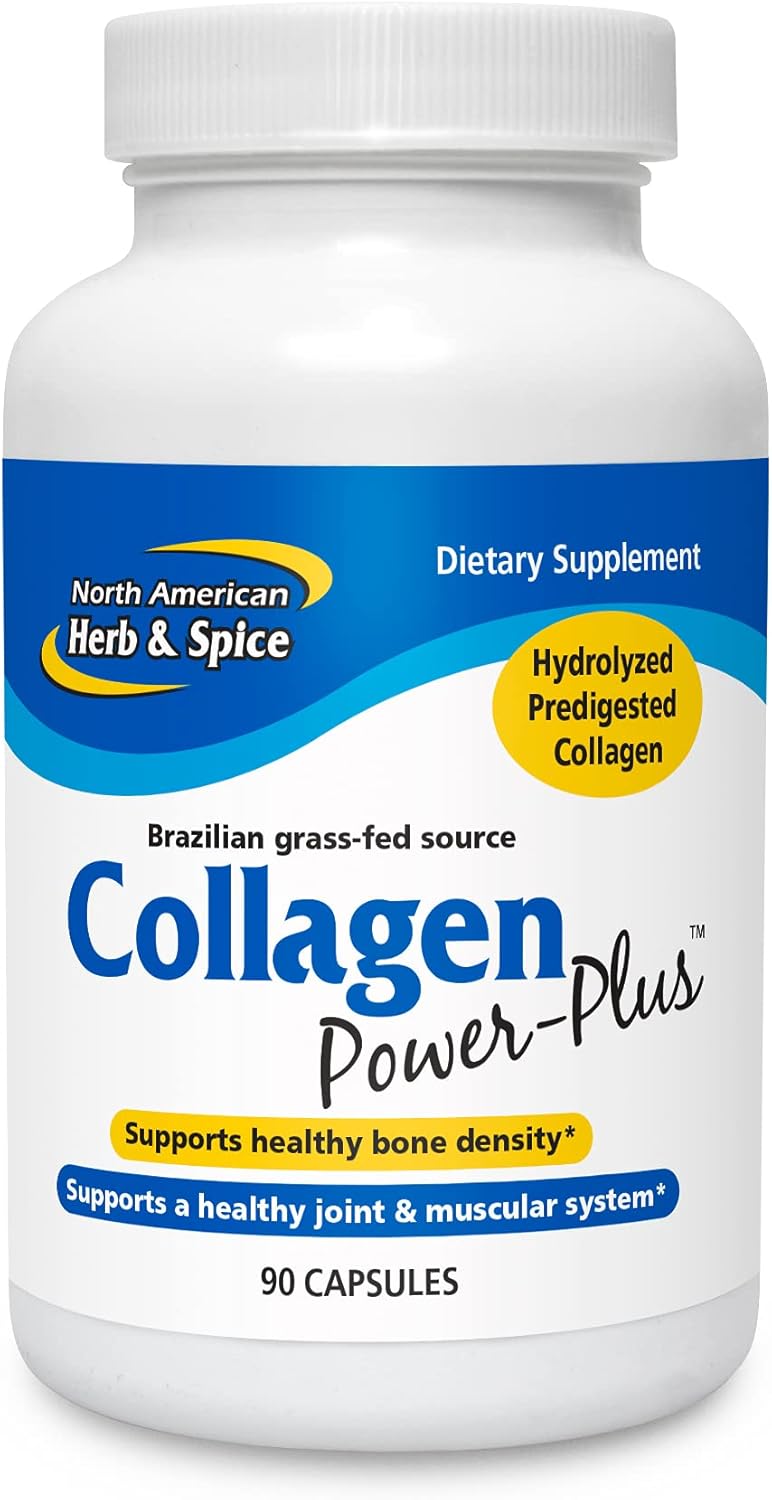NORTH AMERICAN HERB & SPICE Collagen Power-Plus Capsules - Joint & Muscle Support with Bromelain, Papain, Vitamin C - Non-GMO Supplement for Healthy Hair, Skin & Nails - 30 Servings