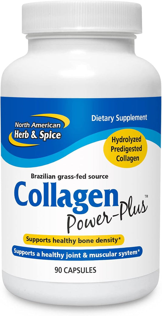 NORTH AMERICAN HERB & SPICE Collagen Power-Plus Capsules - Joint & Muscle Support with Bromelain, Papain, Vitamin C - Non-GMO Supplement for Healthy Hair, Skin & Nails - 30 Servings
