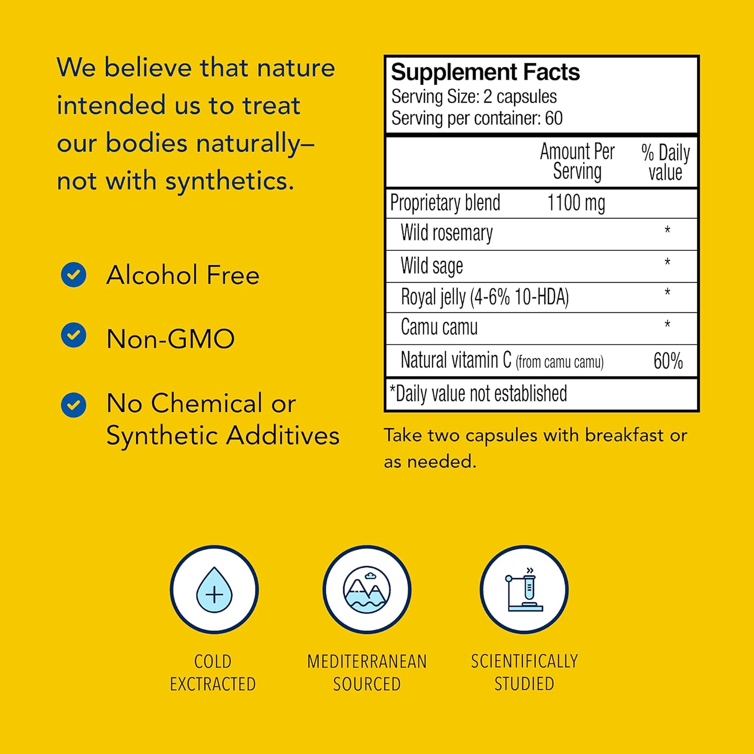 NORTH AMERICAN HERB & SPICE Royal Power Capsules - Royal Jelly Concentrate with Rosemary & Sage - Natural Energy Boost - Non-GMO - 60 Servings