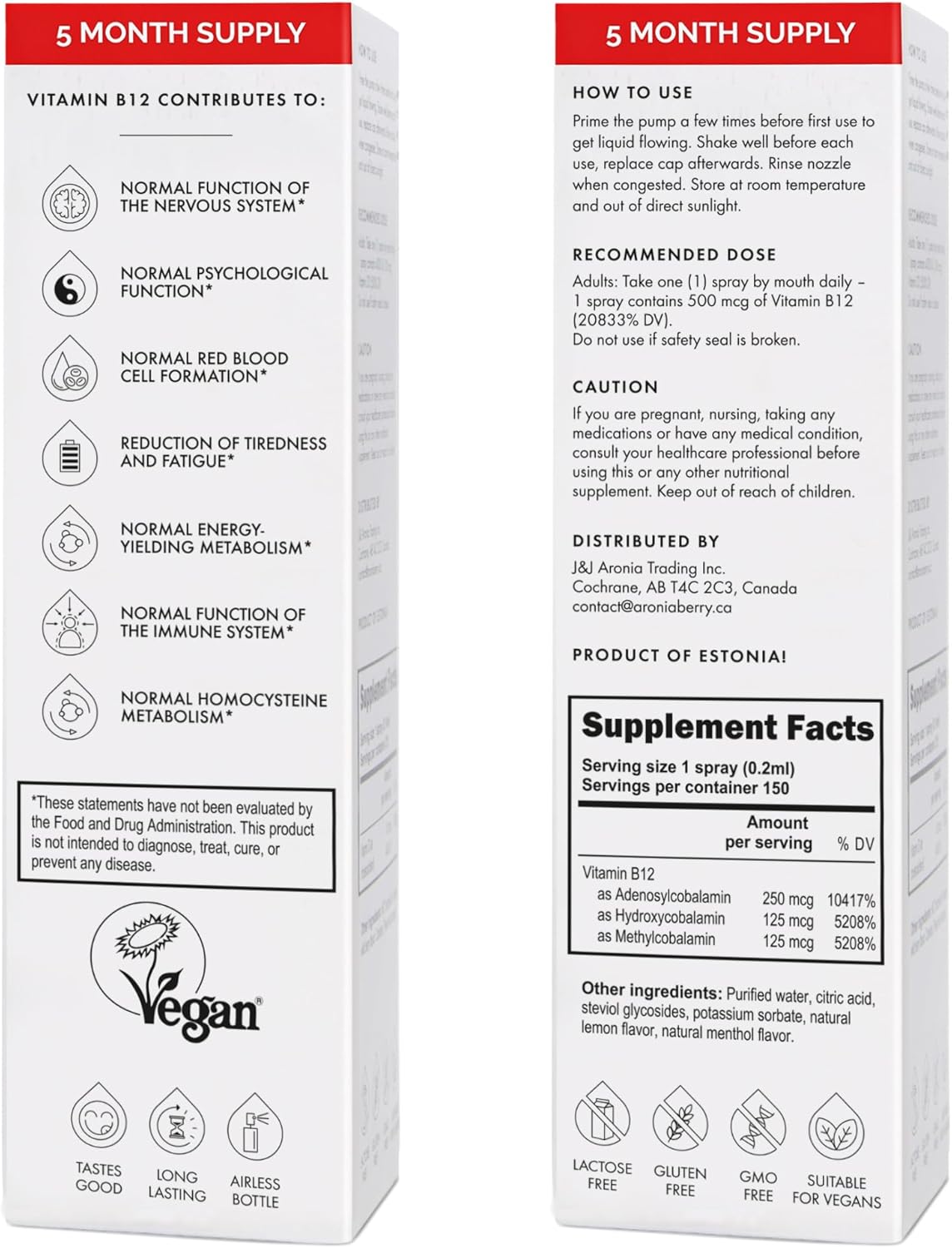 NorVita Vitamin B12 Spray - 500 mcg (150 Servings) - MHA Complex - Vegan & Non-GMO Liquid Supplement